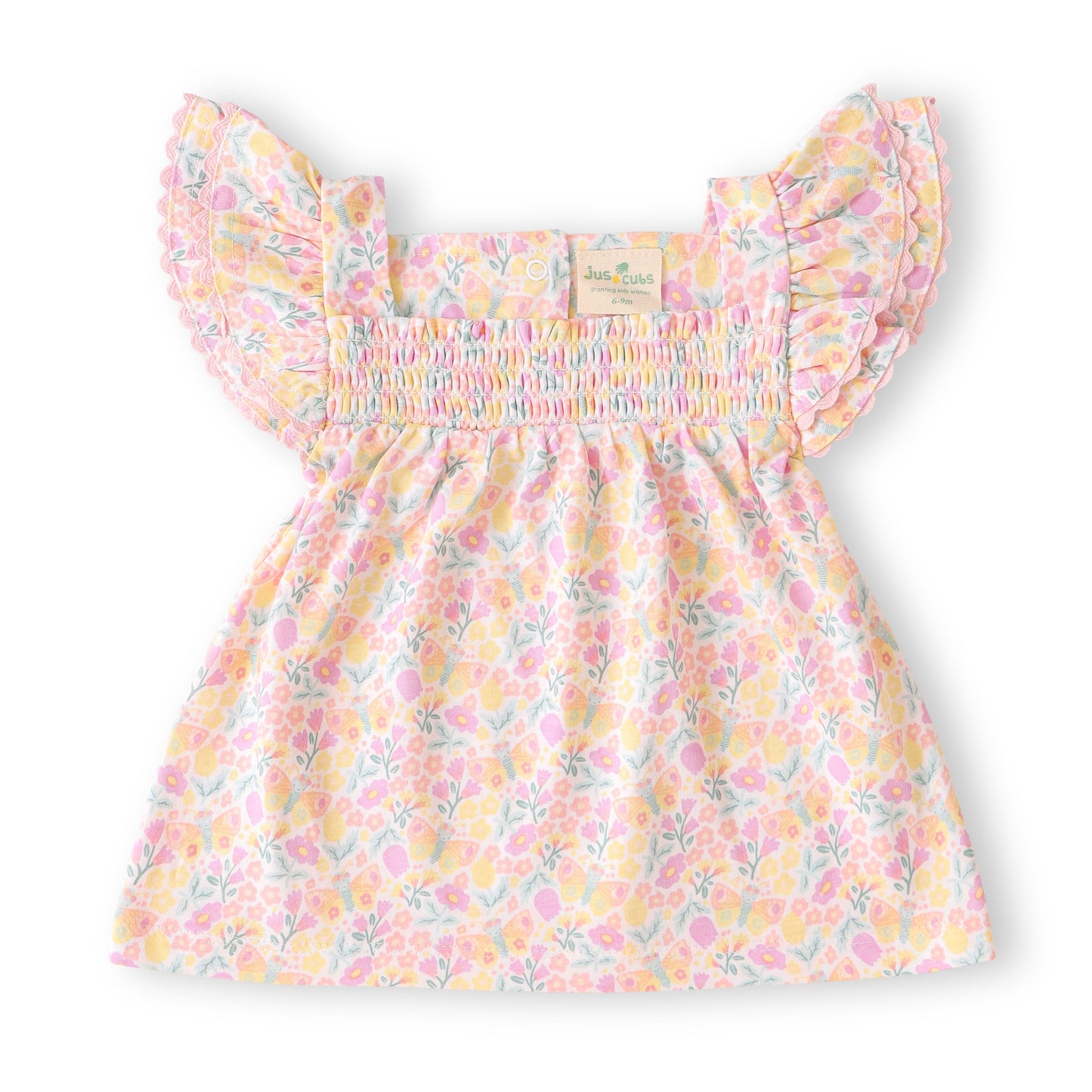 "Baby Girls Cotton 2-Piece Set – Floral Smocked Top with Heart Pocket Shorts"