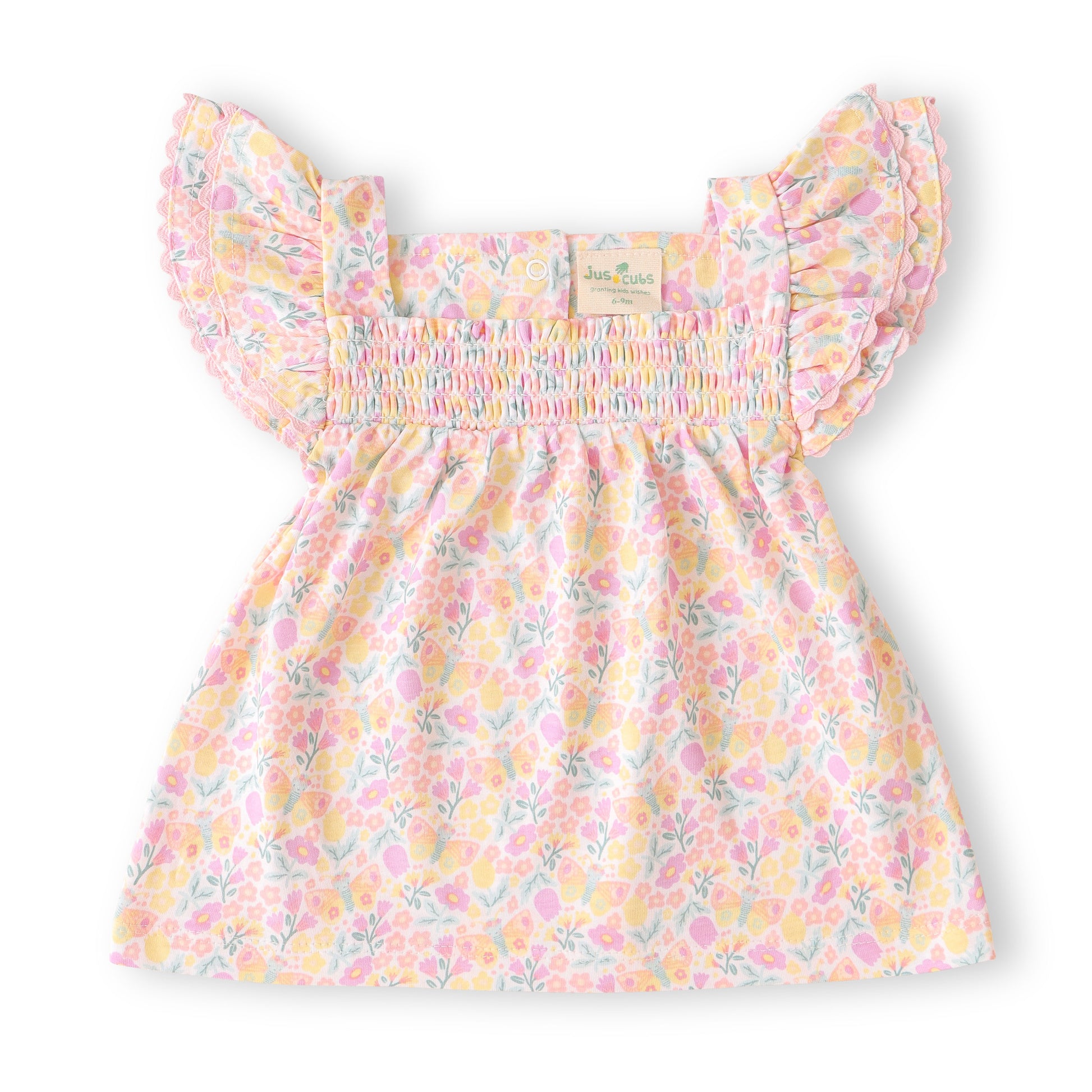 "Baby Girls Cotton 2-Piece Set – Floral Smocked Top with Heart Pocket Shorts"