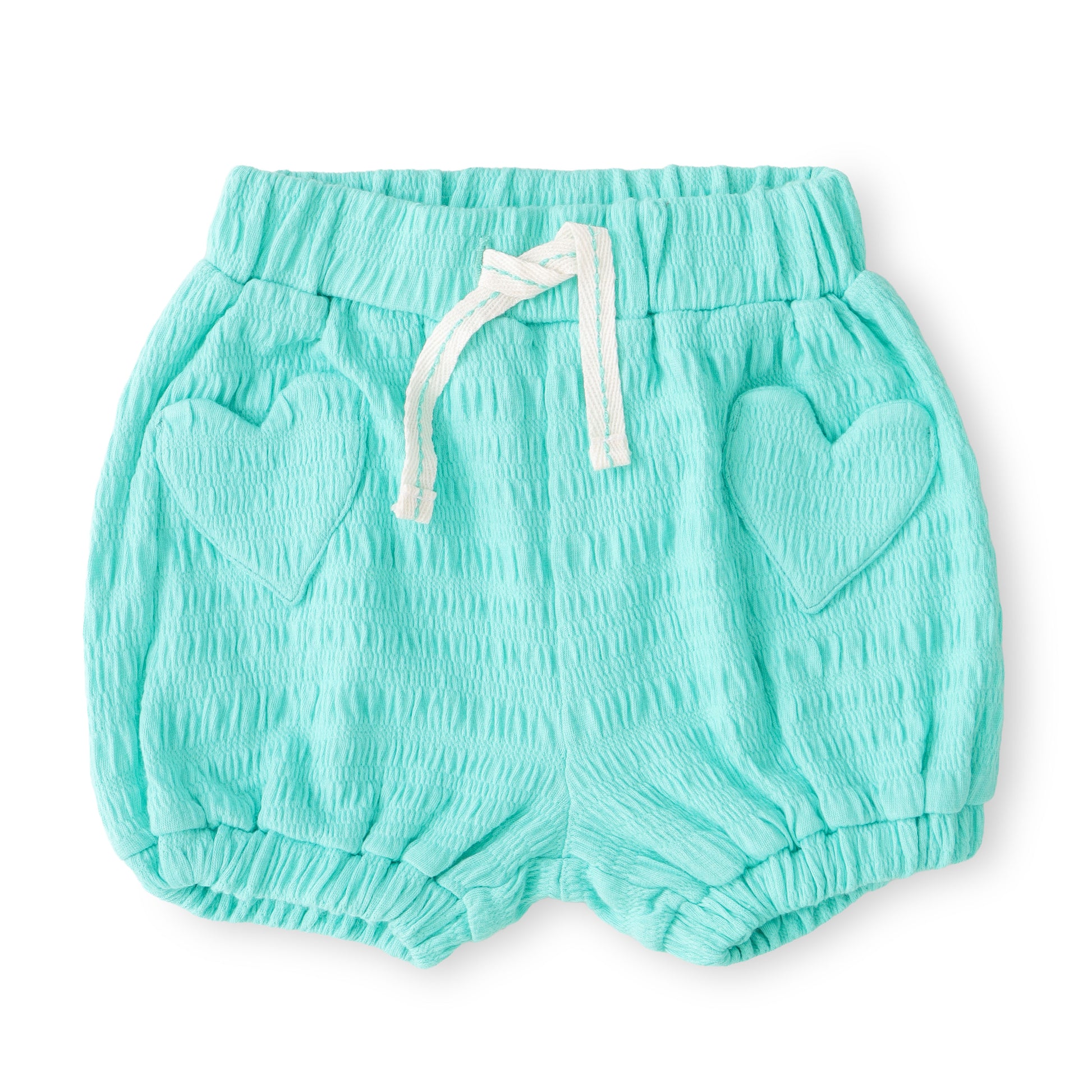 "Baby Girls Cotton 2-Piece Set – Floral Smocked Top with Heart Pocket Shorts"