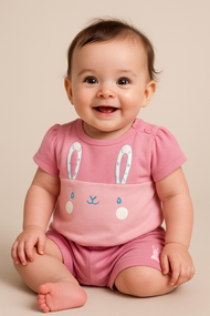 "Baby Girls Cotton Cute Bunny Face Top & Shorts Set – Comfortable Cotton Wear"