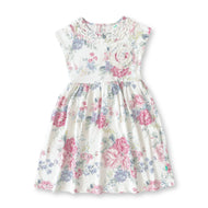 Baby Girls Soft Cotton Floral Frock with Ruffle Neck & Flower Appliqué