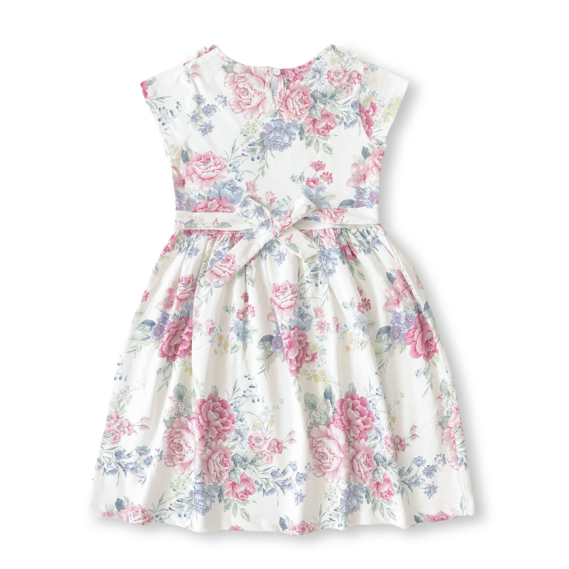 Baby Girls Soft Cotton Floral Frock with Ruffle Neck & Flower Appliqué