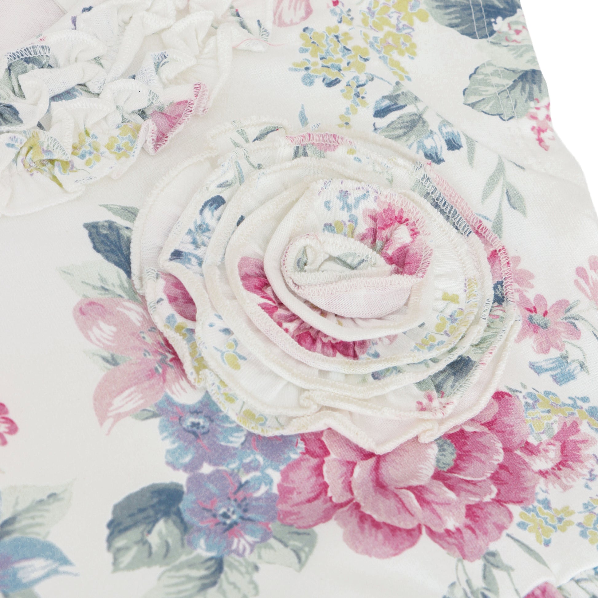 Baby Girls Soft Cotton Floral Frock with Ruffle Neck & Flower Appliqué