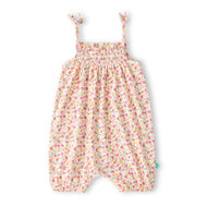 "Baby Girls Sleeveless Floral Romper with Shoulder Tie Straps – 100% Cotton"