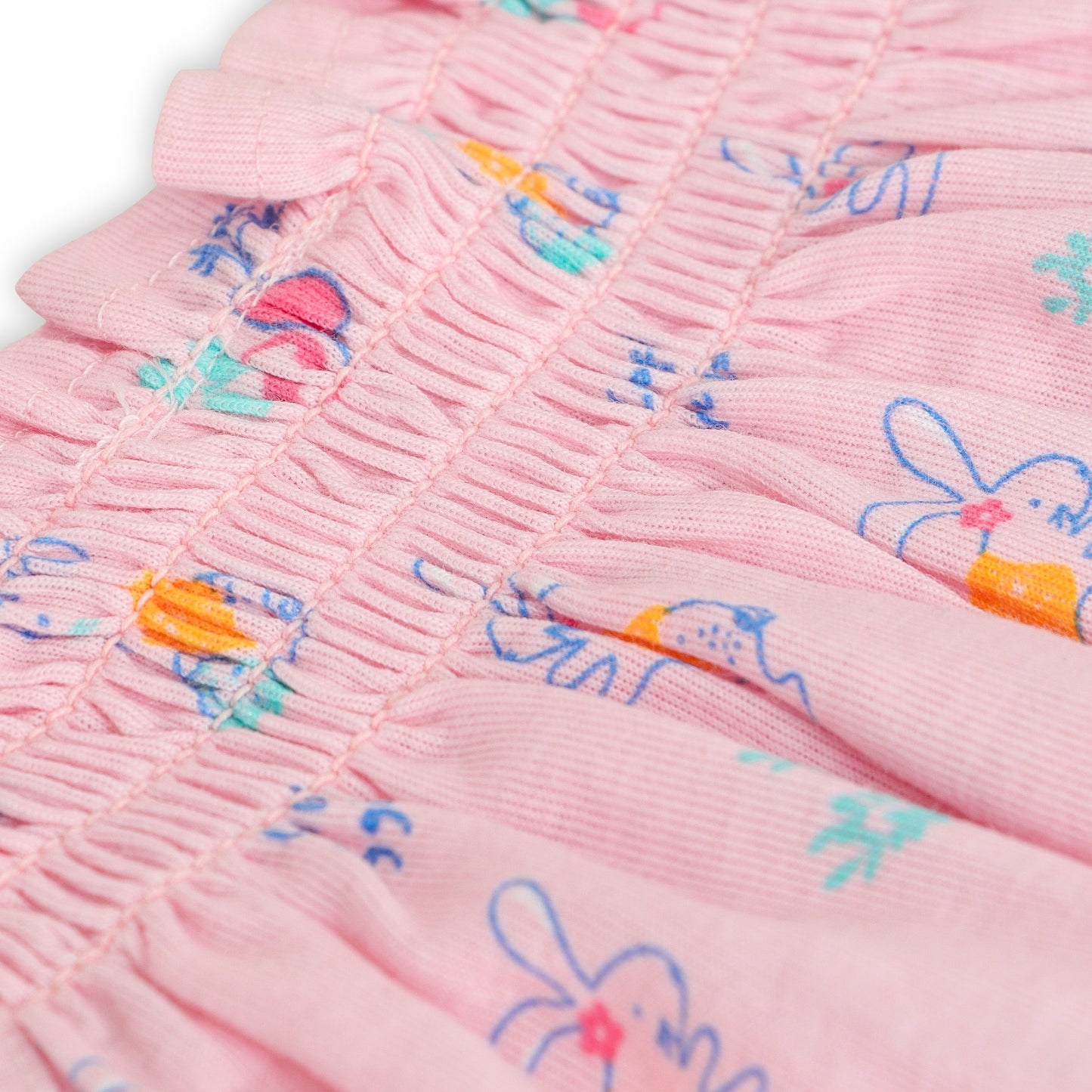 "Baby Girls Sleeveless Bunny Printed Romper with Shoulder Tie Straps – 100% Cotton"