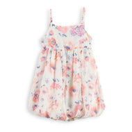 "Baby Girls Printed Sleeveless Balloon Hem Dress with 3D Flower Applique"