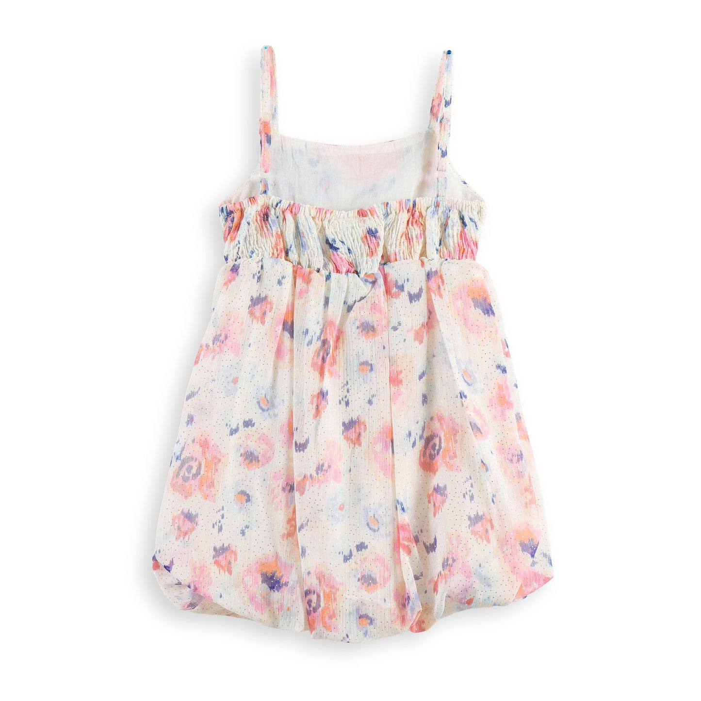 "Baby Girls Printed Sleeveless Balloon Hem Dress with 3D Flower Applique"