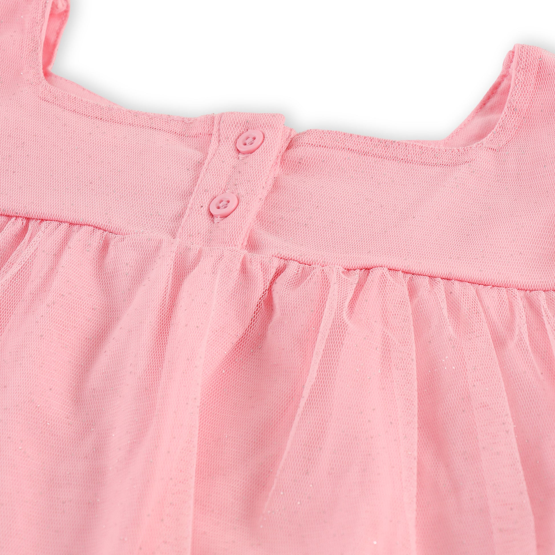 "Girls' Pink Tulle Top with Bow Detail and Puff Sleeves – Soft, Stylish, and Comfortable"