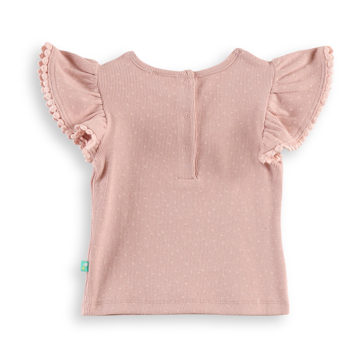 "Baby Girls' Pink Heart Design Top with Pom-Pom Ruffle Sleeves"