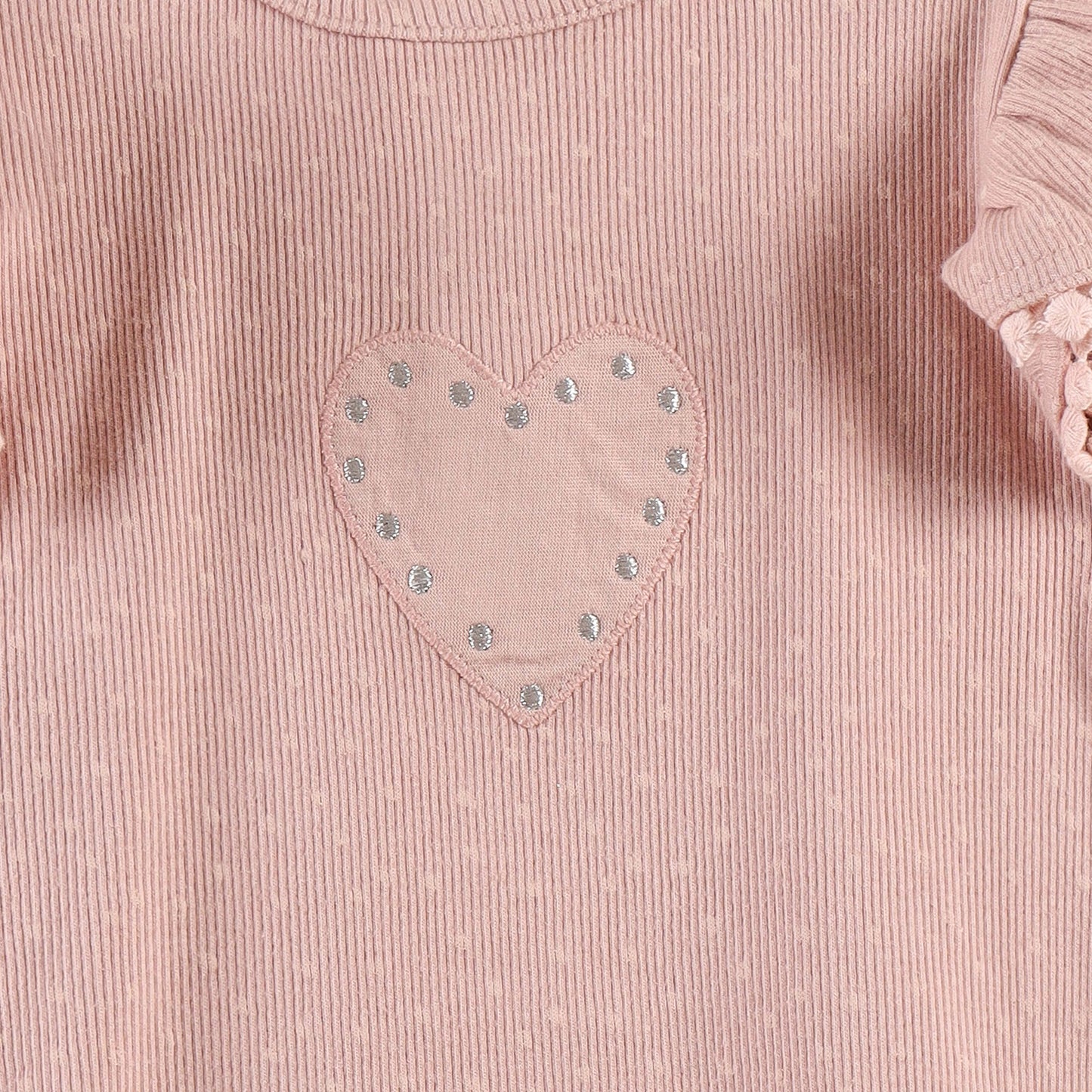 "Baby Girls' Pink Heart Design Top with Pom-Pom Ruffle Sleeves"