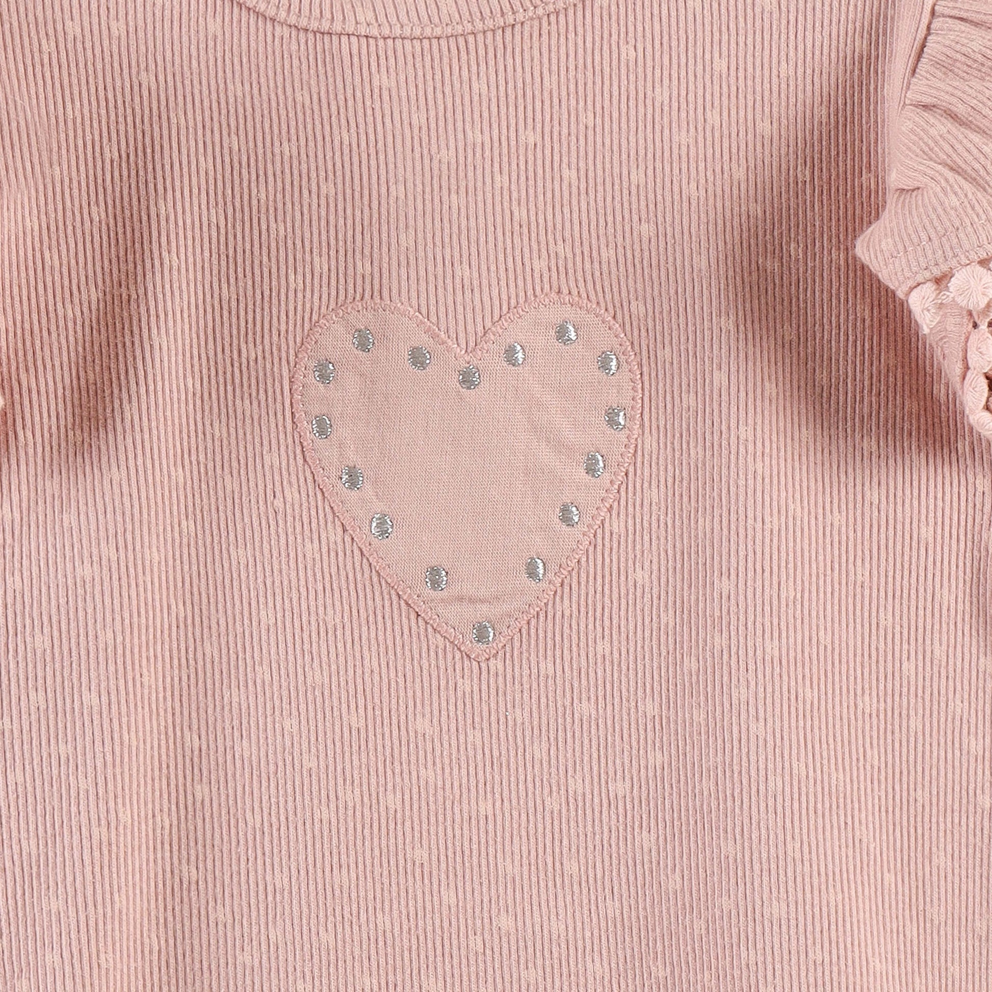 "Baby Girls' Pink Heart Design Top with Pom-Pom Ruffle Sleeves"