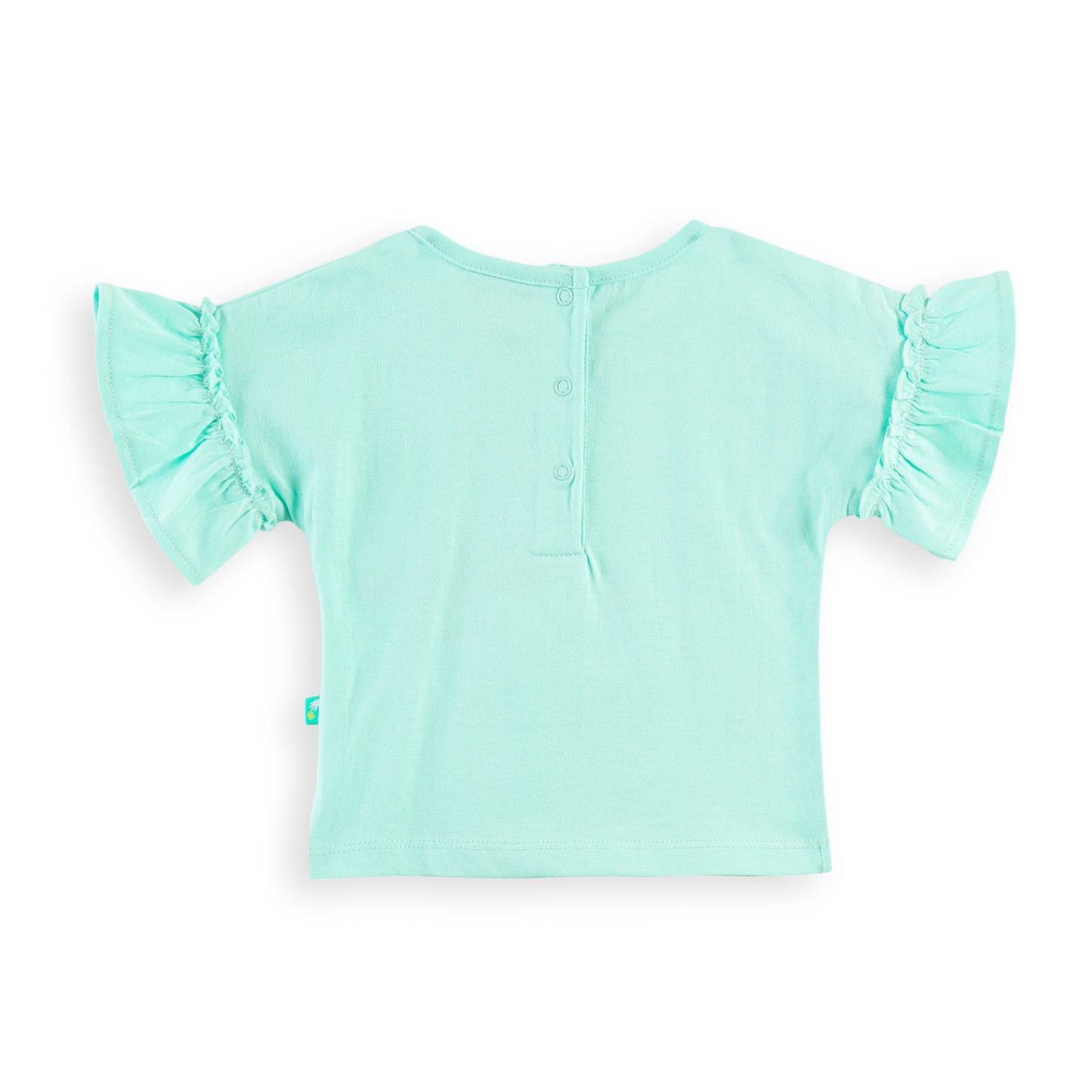 "Baby Girls Mint Green T-Shirt with Duck Print & Pink Floral Ruffle Shorts"