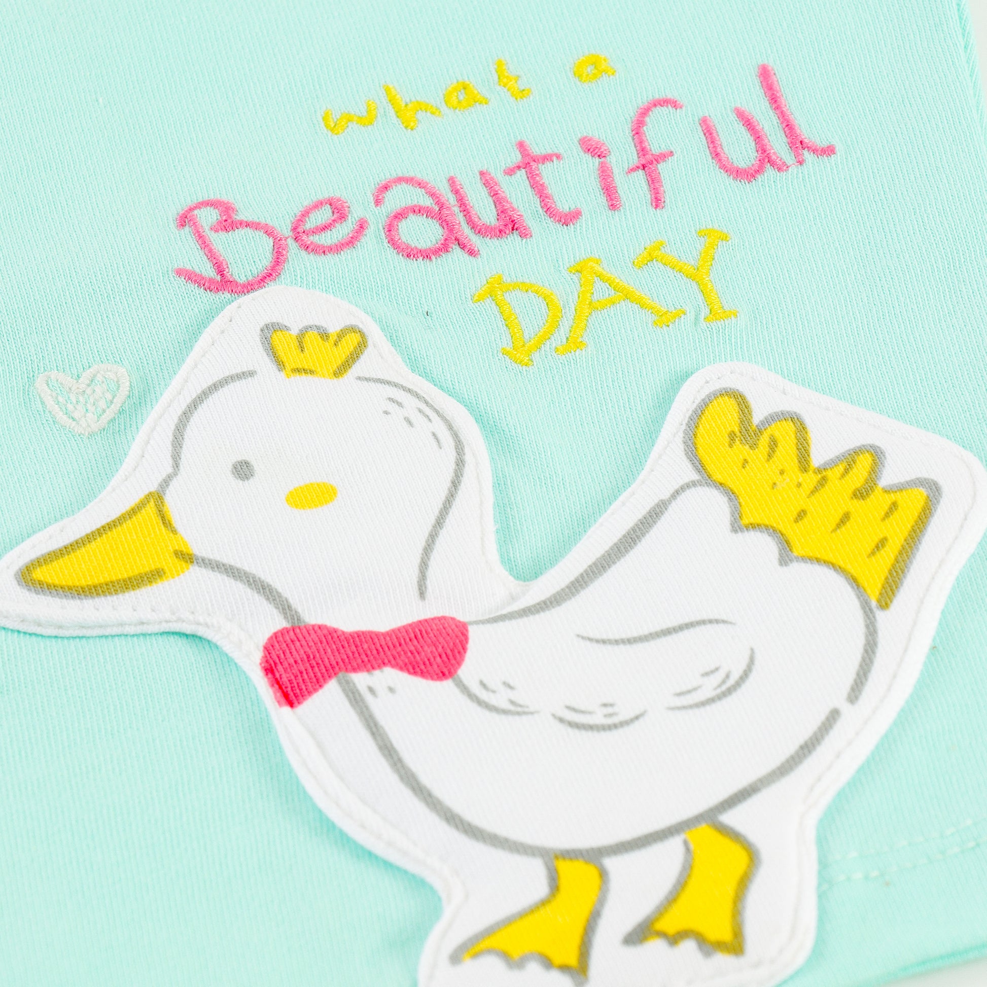 "Baby Girls Mint Green T-Shirt with Duck Print & Pink Floral Ruffle Shorts"