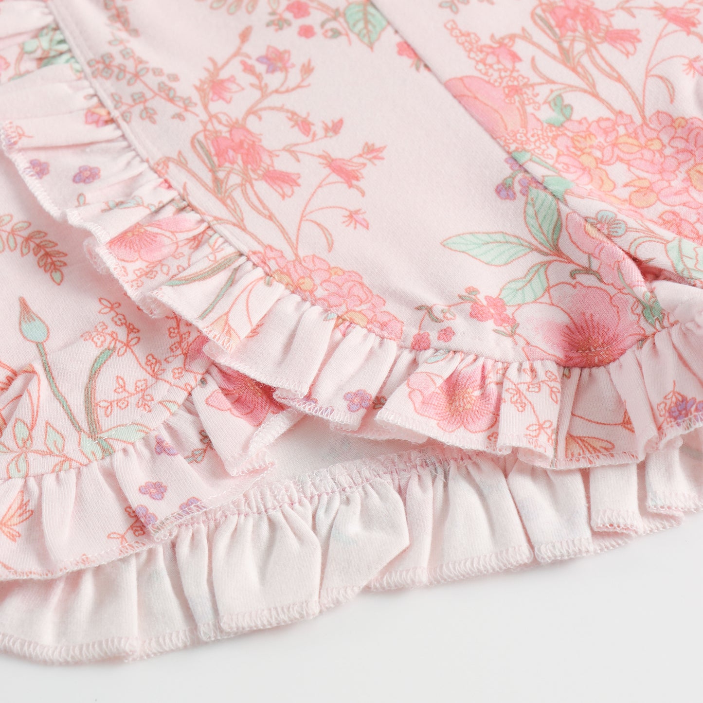 "Baby Girls Mint Green T-Shirt with Duck Print & Pink Floral Ruffle Shorts"