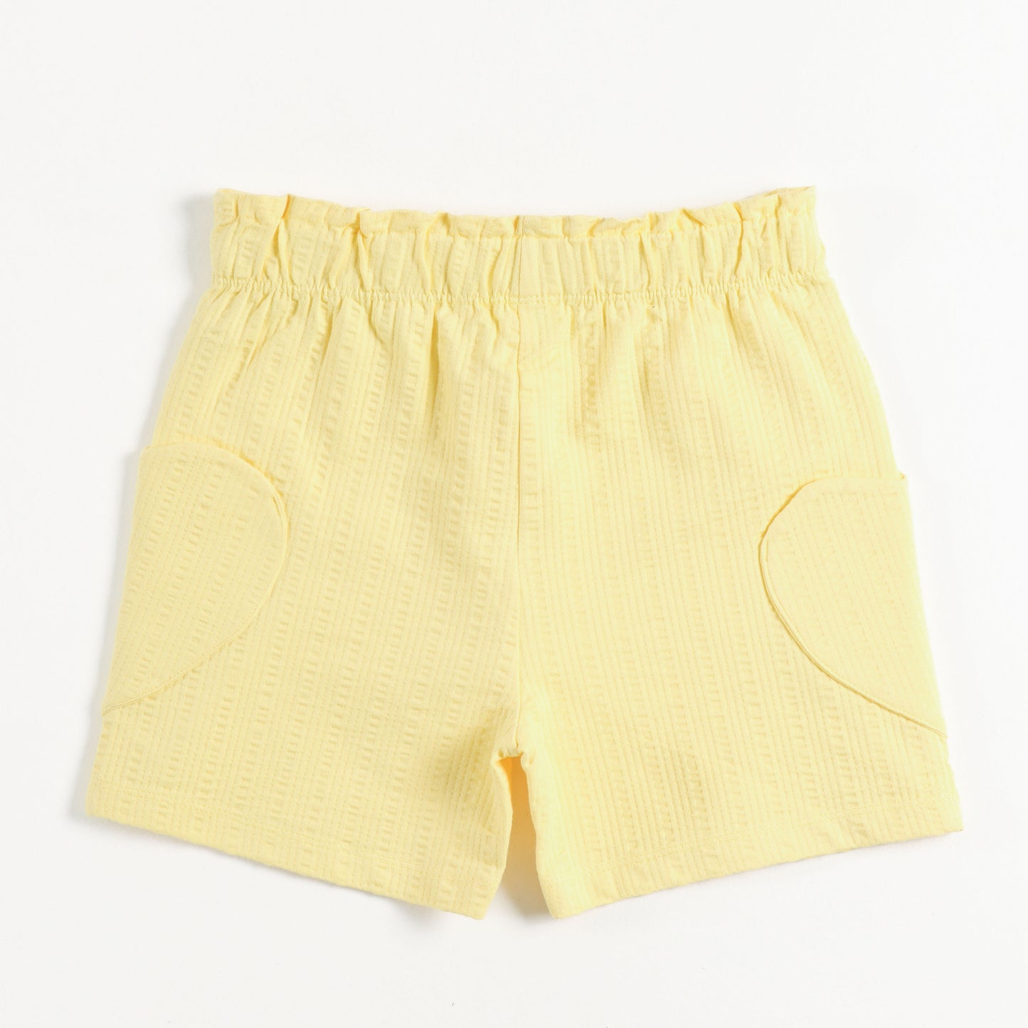 "Girls Yellow Casual Shorts with Stylish Texture, Stretch Waistband & Functional Pocket Design"
