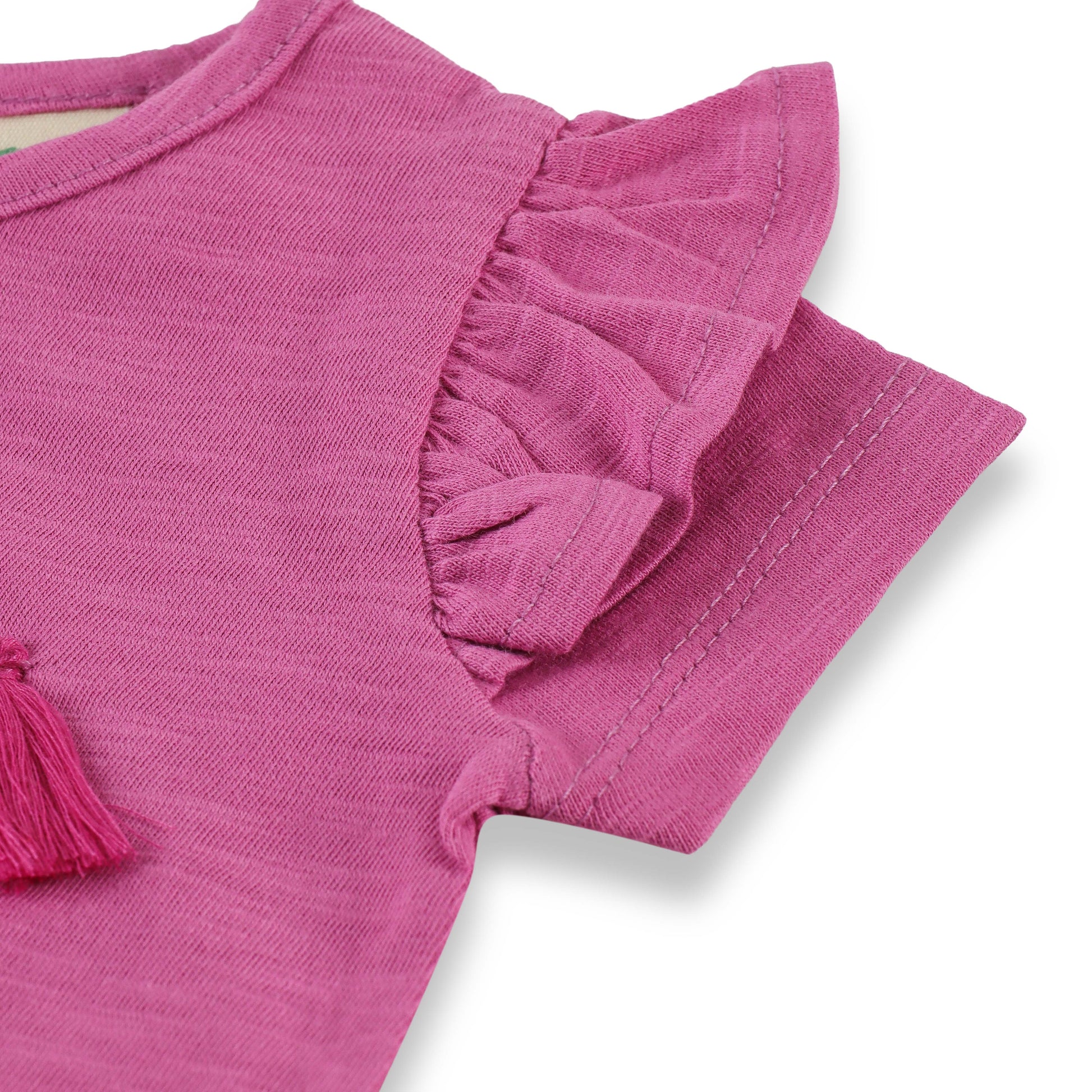 "Baby Girls Pink “WOW” Print T-shirt & Shorts Co-Ord Set with Tassel Embellishment"