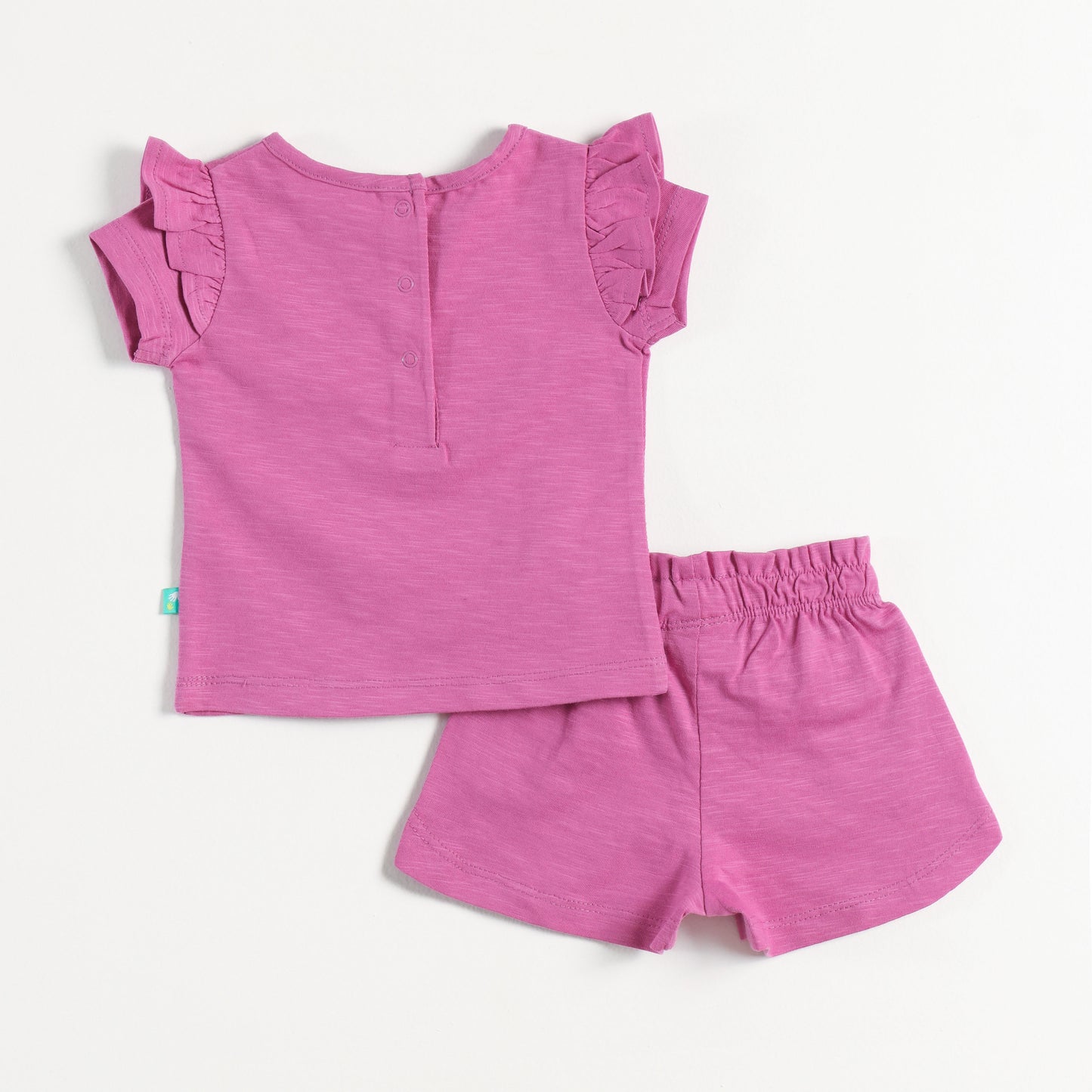 "Baby Girls Pink “WOW” Print T-shirt & Shorts Co-Ord Set with Tassel Embellishment"