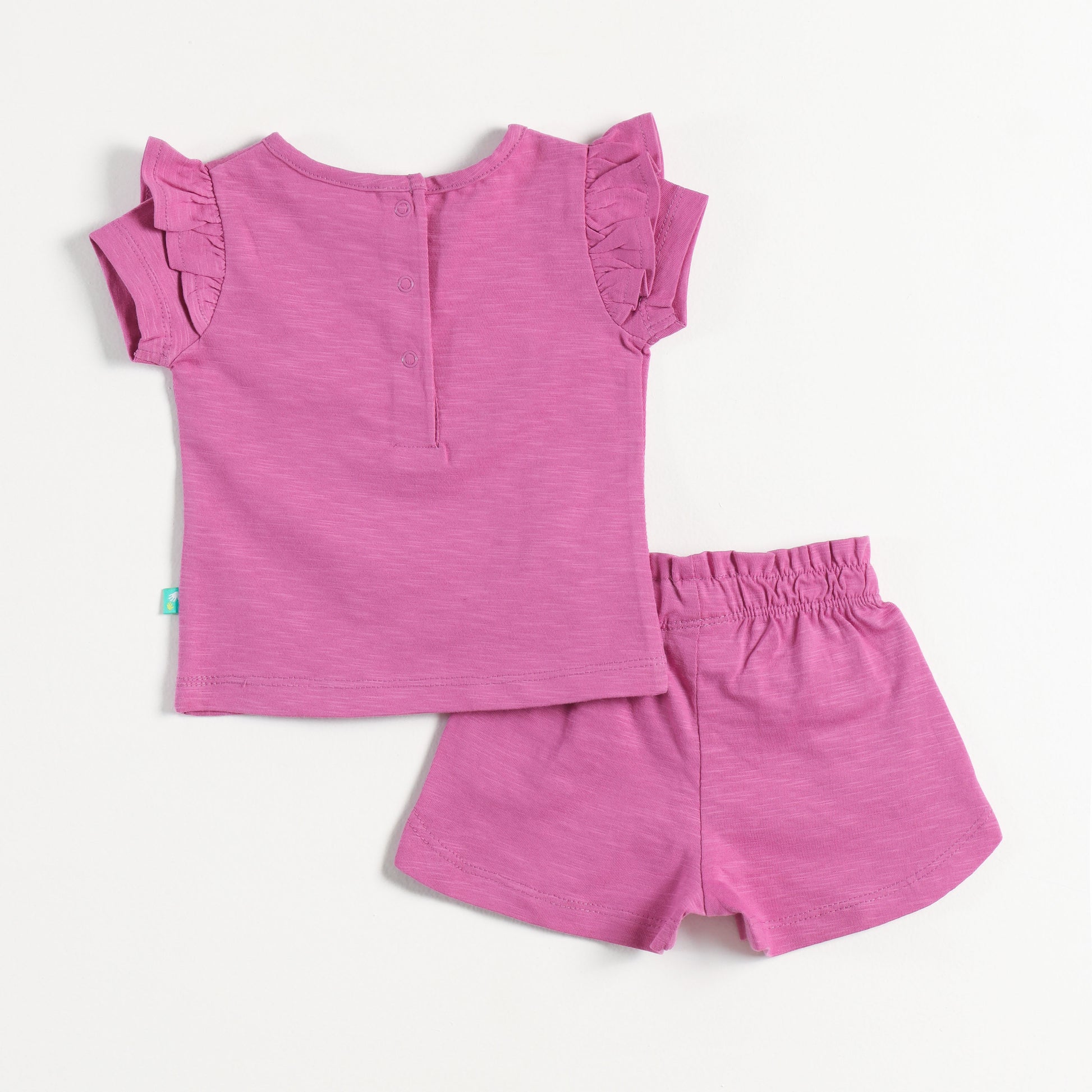 "Baby Girls Pink “WOW” Print T-shirt & Shorts Co-Ord Set with Tassel Embellishment"