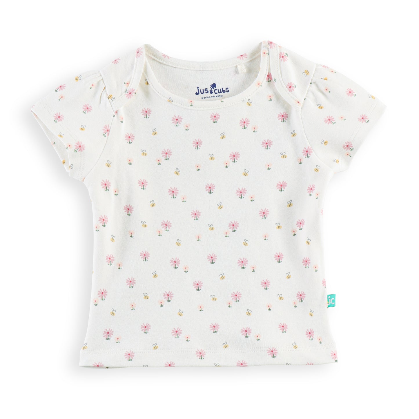 "Baby Girls Combo of 2 Cotton Tees with All-Over Floral Prints – Soft, Breathable & Stretchable"