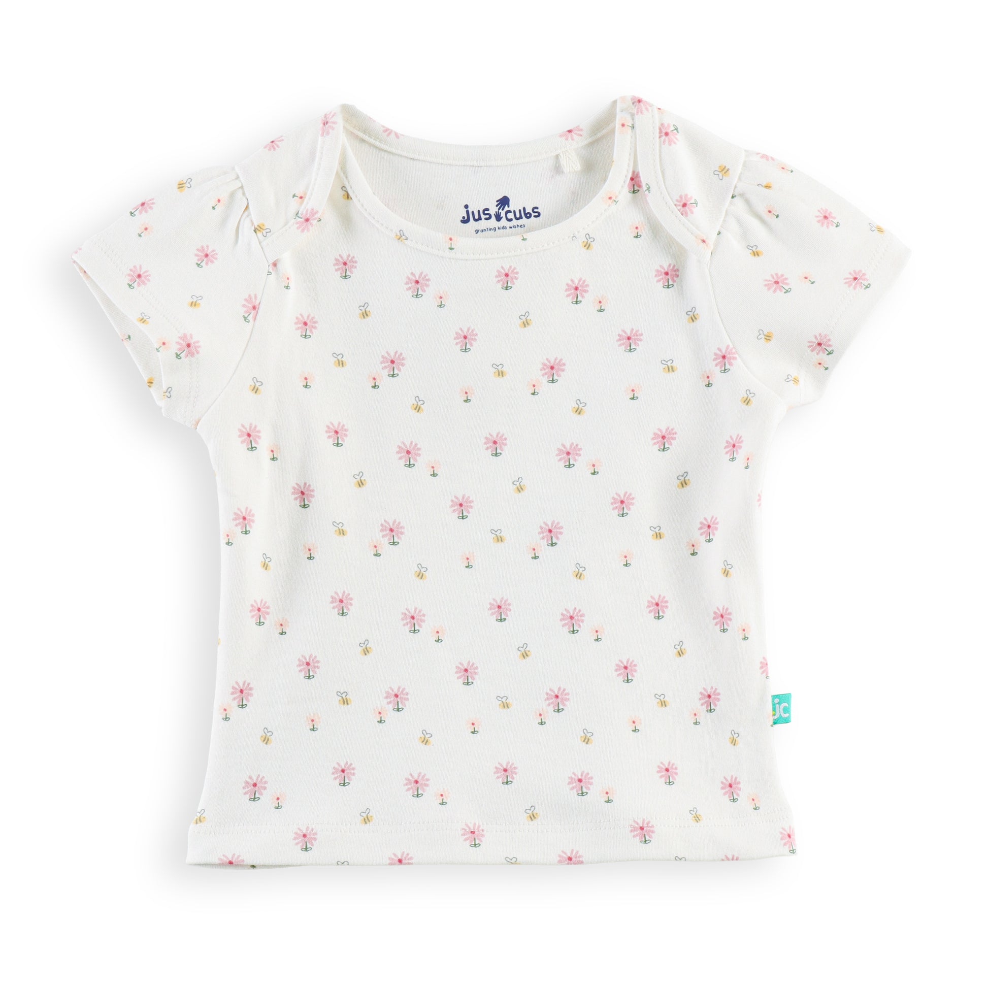 "Baby Girls Combo of 2 Cotton Tees with All-Over Floral Prints – Soft, Breathable & Stretchable"