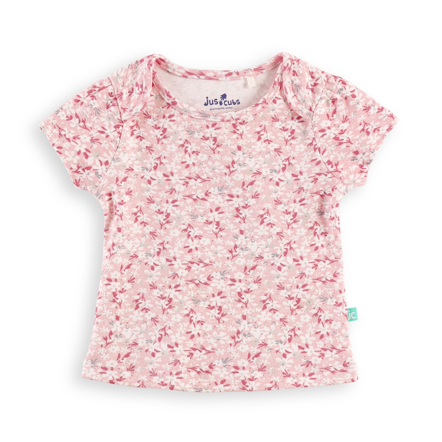"Baby Girls Combo of 2 Cotton Tees with All-Over Floral Prints – Soft, Breathable & Stretchable"
