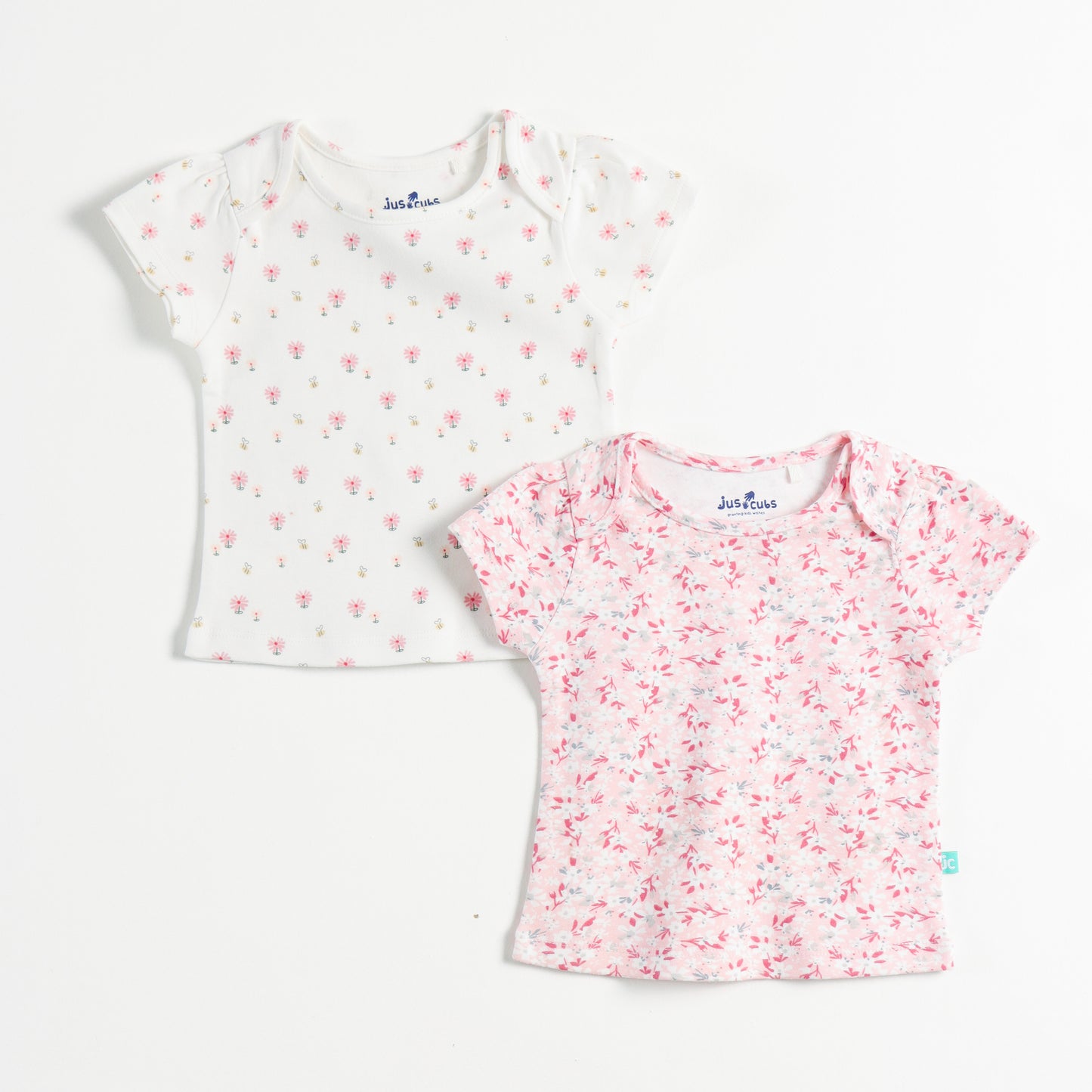 "Baby Girls Combo of 2 Cotton Tees with All-Over Floral Prints – Soft, Breathable & Stretchable"
