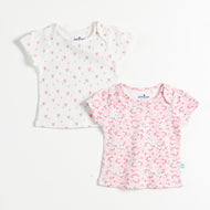"Baby Girls Combo of 2 Cotton Tees with All-Over Floral Prints – Soft, Breathable & Stretchable"
