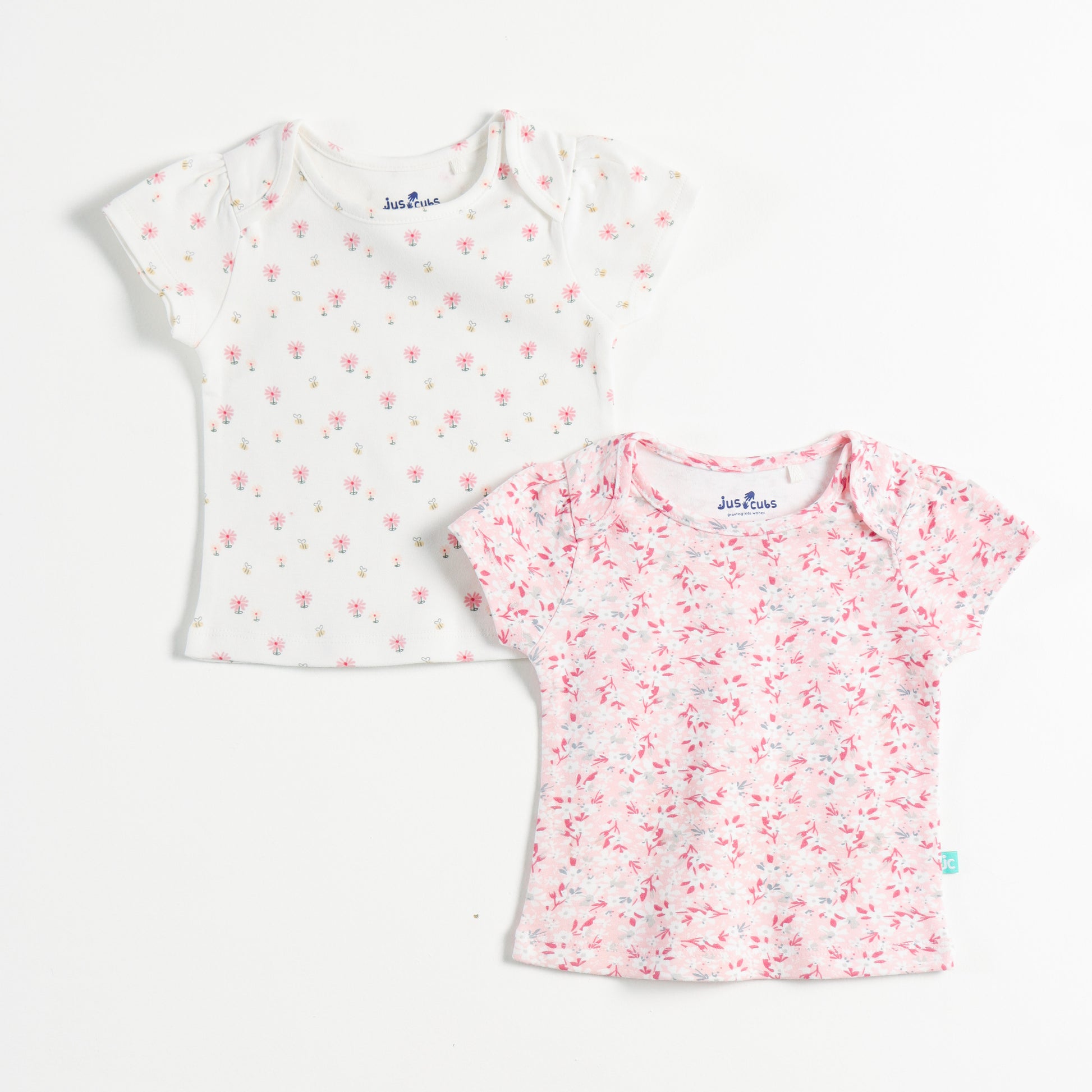 "Baby Girls Combo of 2 Cotton Tees with All-Over Floral Prints – Soft, Breathable & Stretchable"