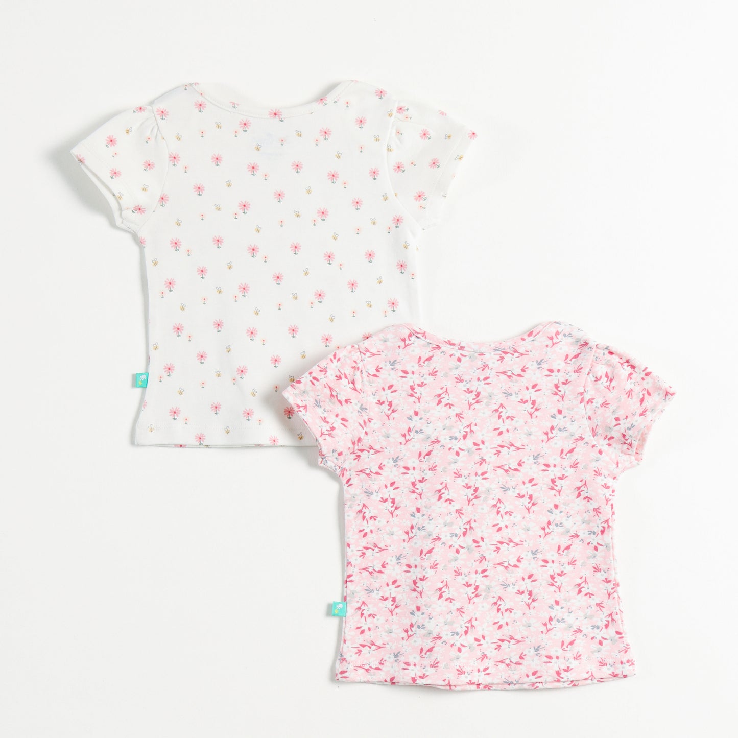 "Baby Girls Combo of 2 Cotton Tees with All-Over Floral Prints – Soft, Breathable & Stretchable"