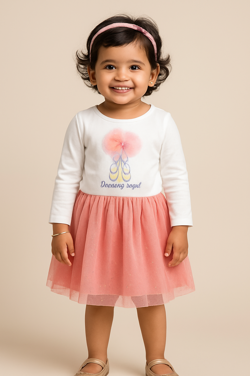 "Baby Girls' Pink Dancing Angel Dress with Tulle Skirt and Bow Detail"