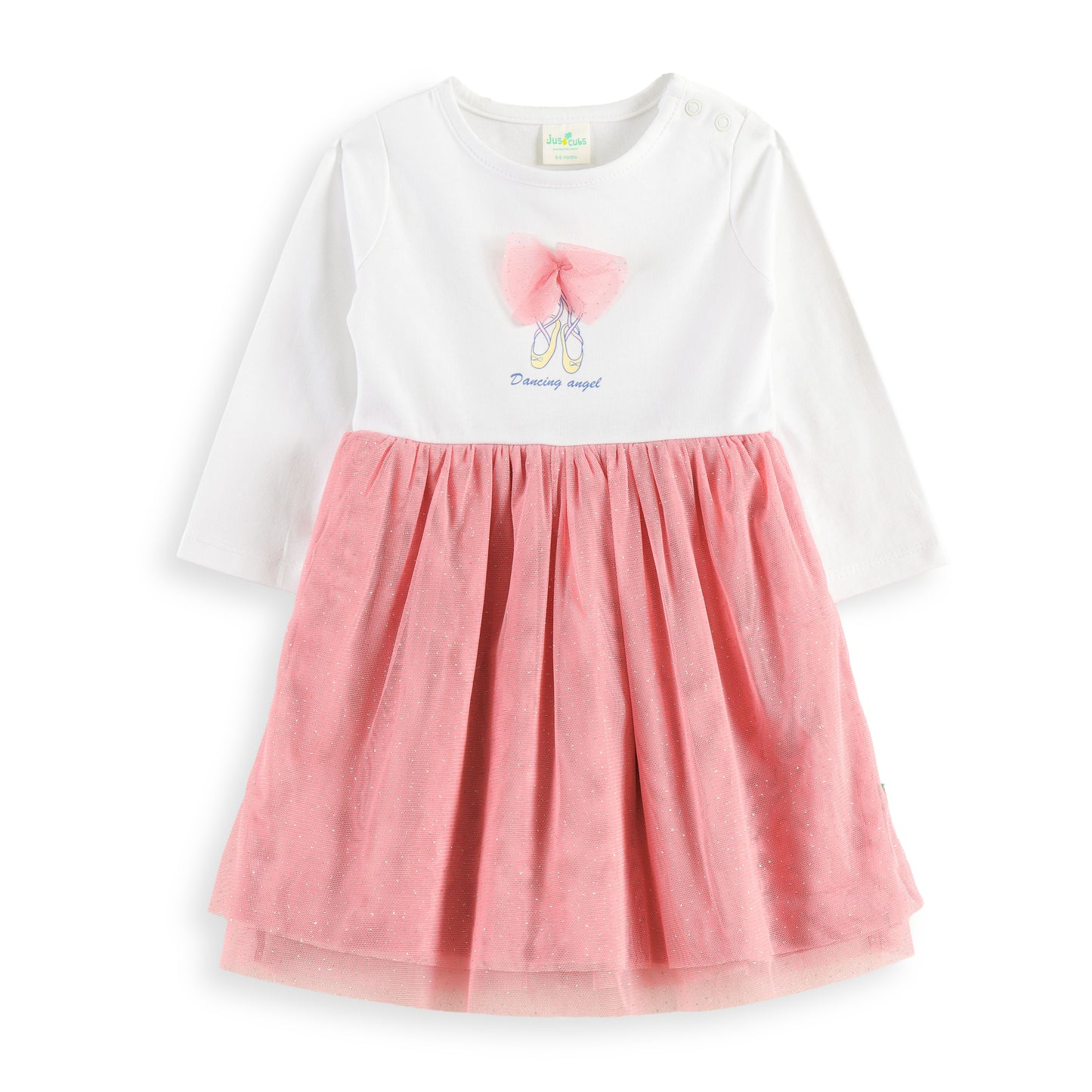 "Baby Girls' Pink Dancing Angel Dress with Tulle Skirt and Bow Detail"