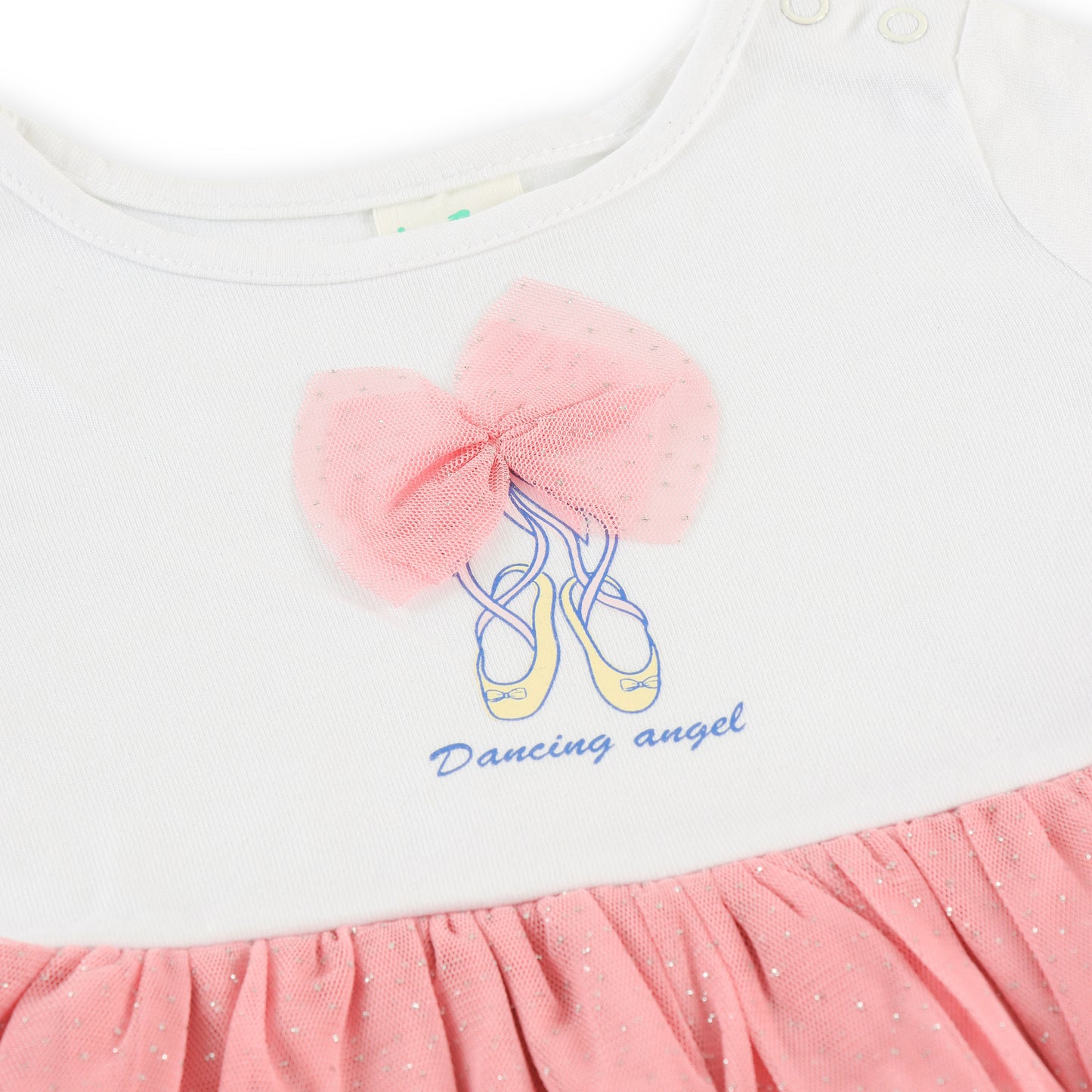 "Baby Girls' Pink Dancing Angel Dress with Tulle Skirt and Bow Detail"