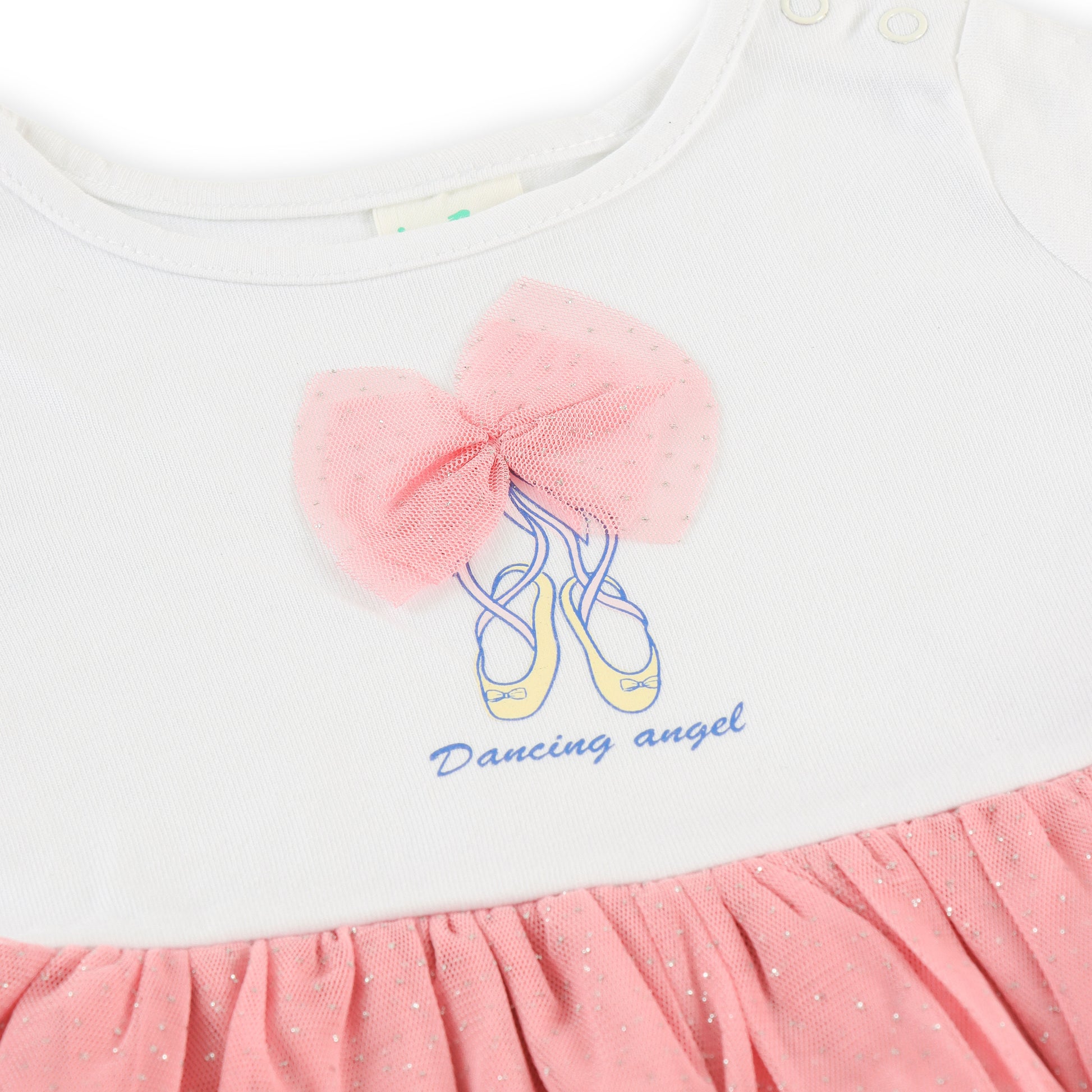 "Baby Girls' Pink Dancing Angel Dress with Tulle Skirt and Bow Detail"