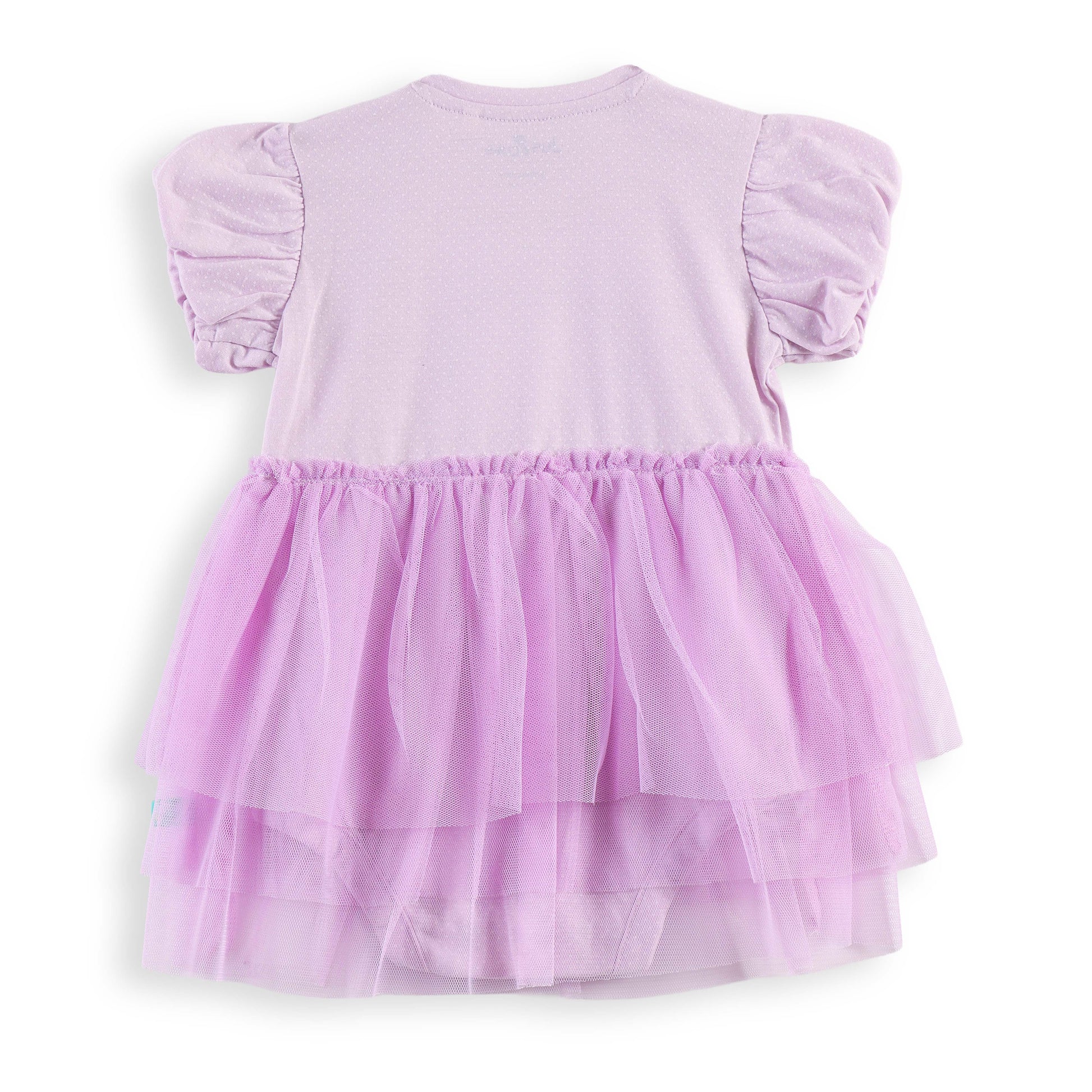 "Baby Girls' Cotton Purple Rainbow Print Bodysuit with Tulle Skirt and Puff Sleeves"