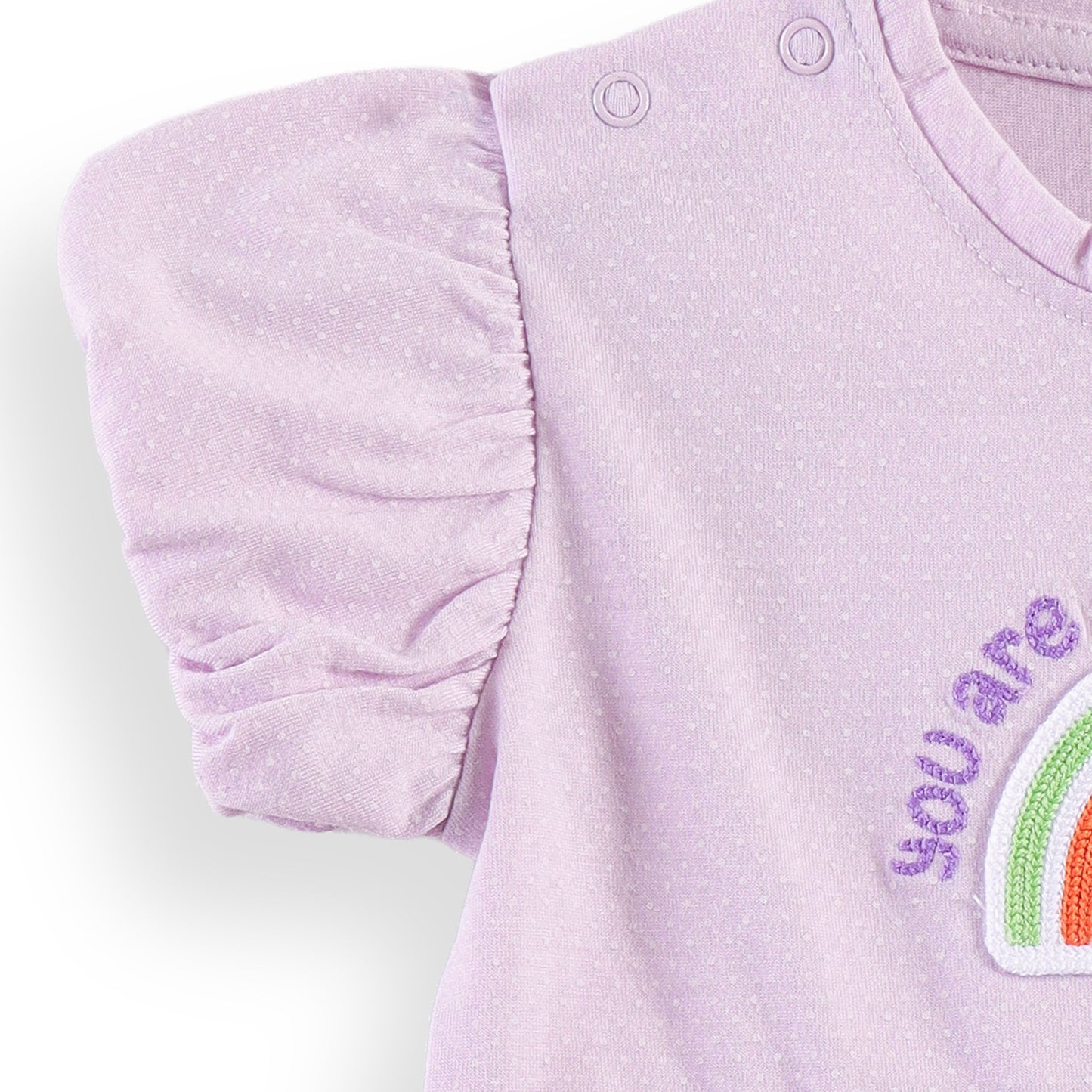 "Baby Girls' Cotton Purple Rainbow Print Bodysuit with Tulle Skirt and Puff Sleeves"
