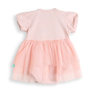 "Baby Girls Pink Rainbow Embroidered Tulle Dress Bodysuit – Soft Cotton Onesie with Flutter Sleeves"