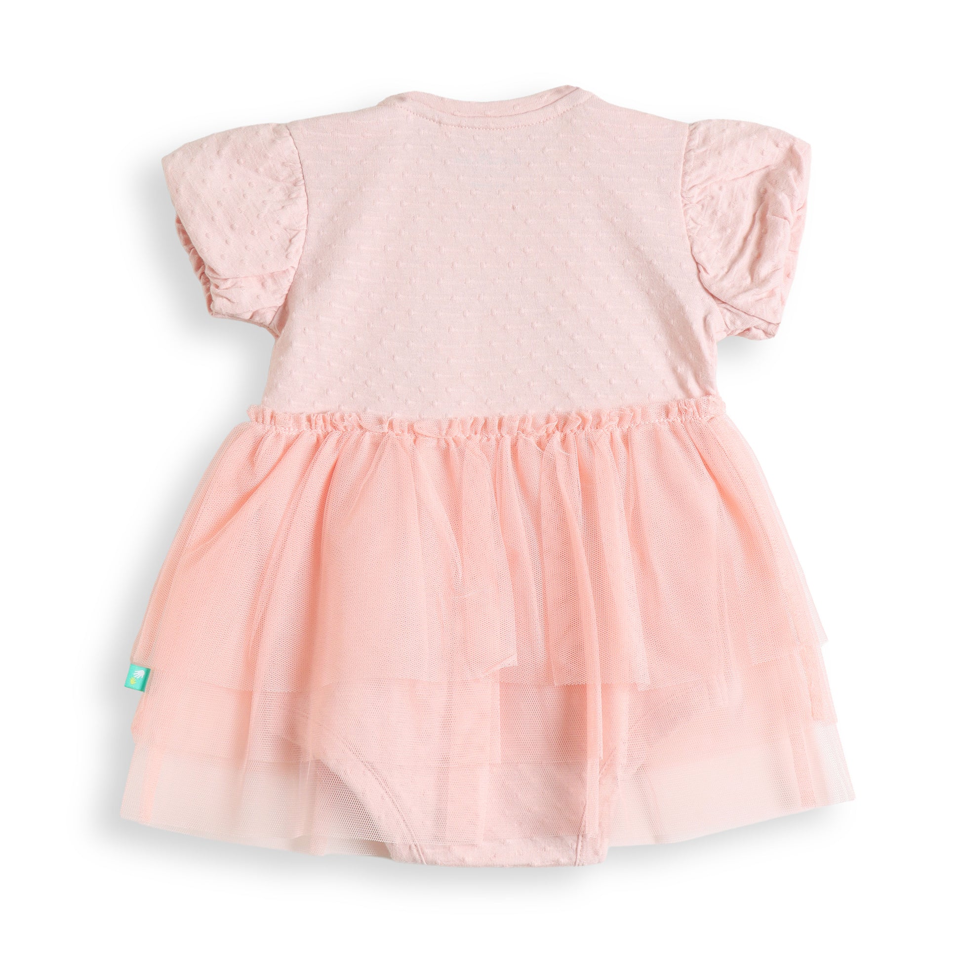 "Baby Girls Pink Rainbow Embroidered Tulle Dress Bodysuit – Soft Cotton Onesie with Flutter Sleeves"