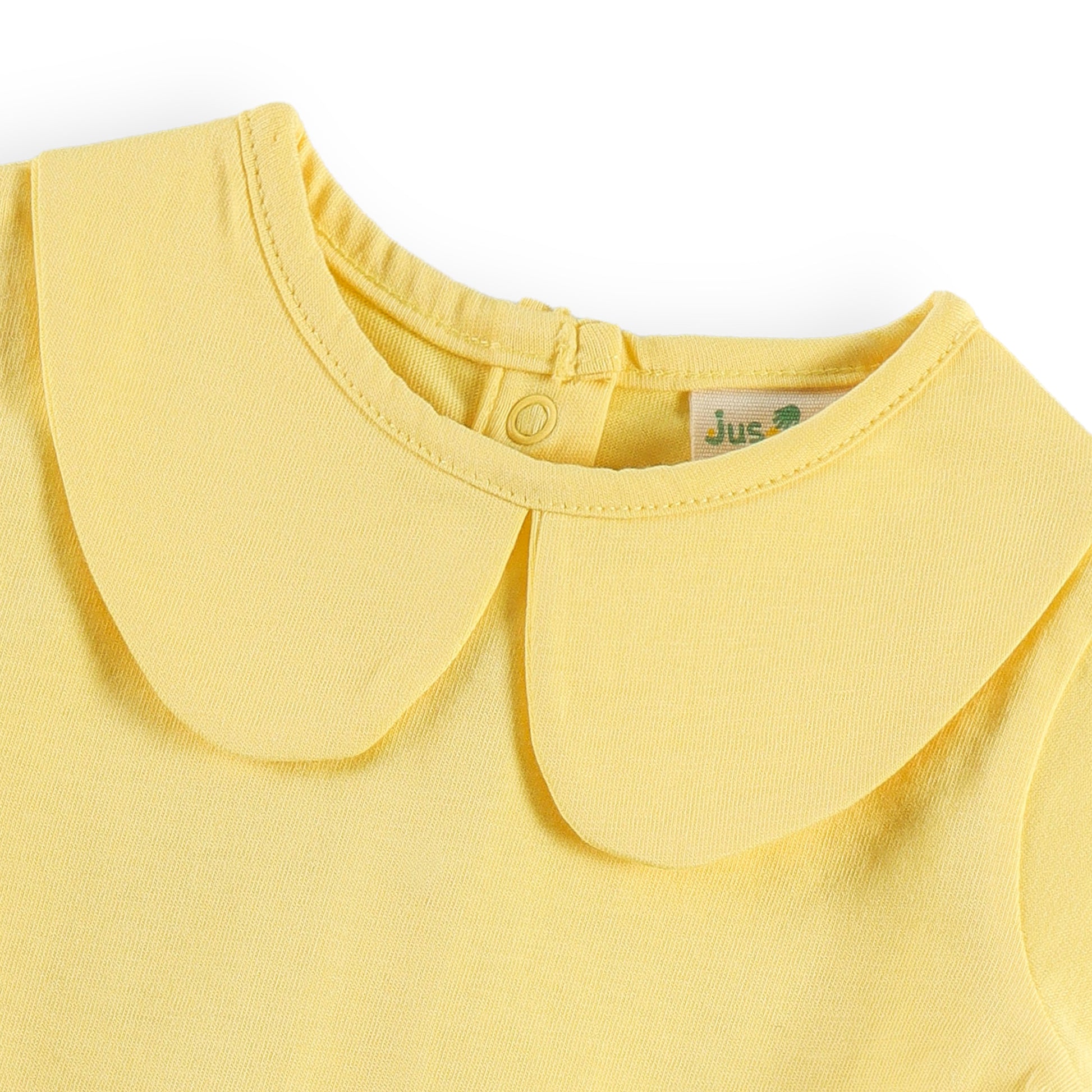 "Girls Sunshine Print Pinafore Dress with Matching Yellow T-Shirt – Comfortable Cotton Set"