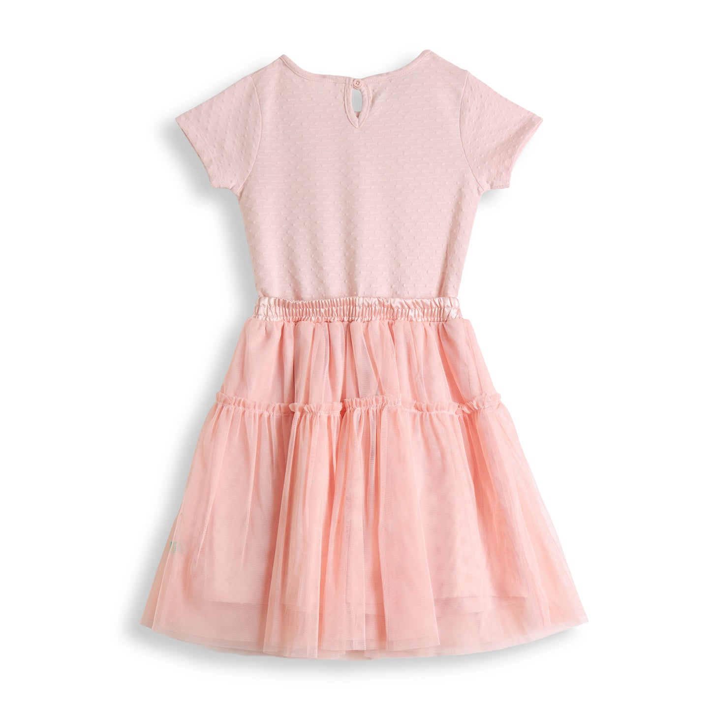 "Girls Pink Princess Party Dress – Layered Net Skirt & Bow Waist"