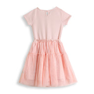 "Girls Pink Princess Party Dress – Layered Net Skirt & Bow Waist"