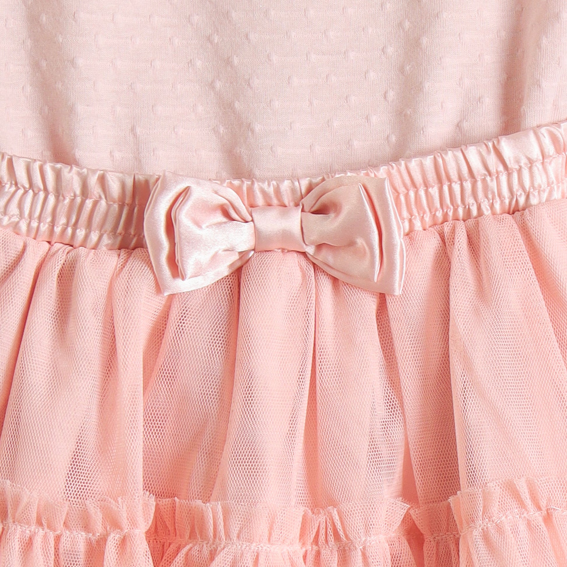 "Girls Pink Princess Party Dress – Layered Net Skirt & Bow Waist"