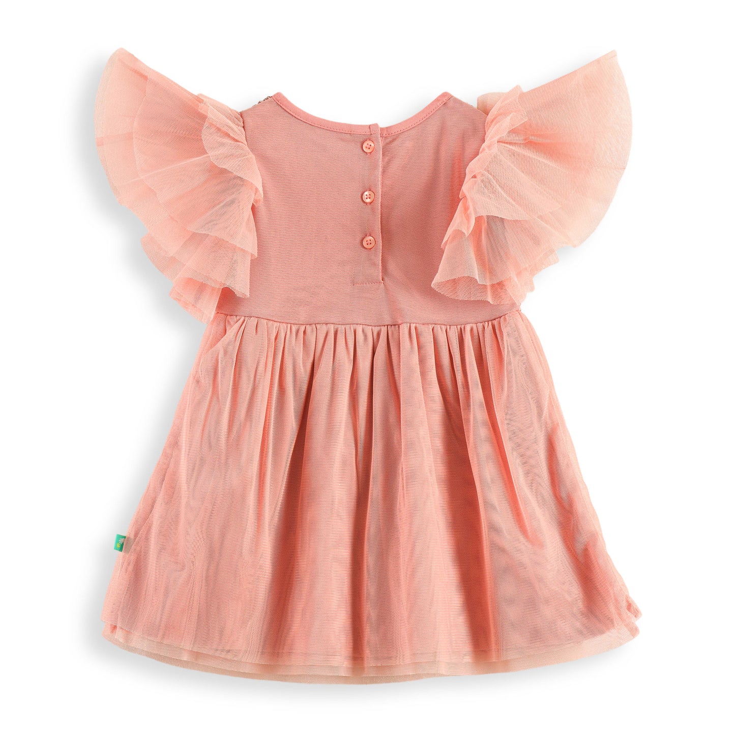 "Baby Girls' Pink Party Dress with Sequined Bodice, Flutter Sleeves & Bow Detail"