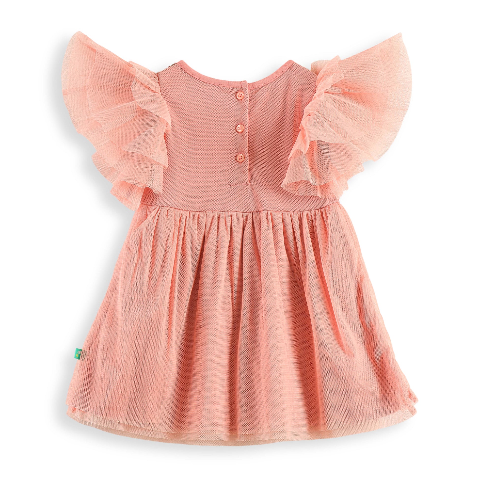 "Baby Girls' Pink Party Dress with Sequined Bodice, Flutter Sleeves & Bow Detail"