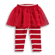 "Baby Girls' Red Striped Leggings with Tulle Skirt Overlay"