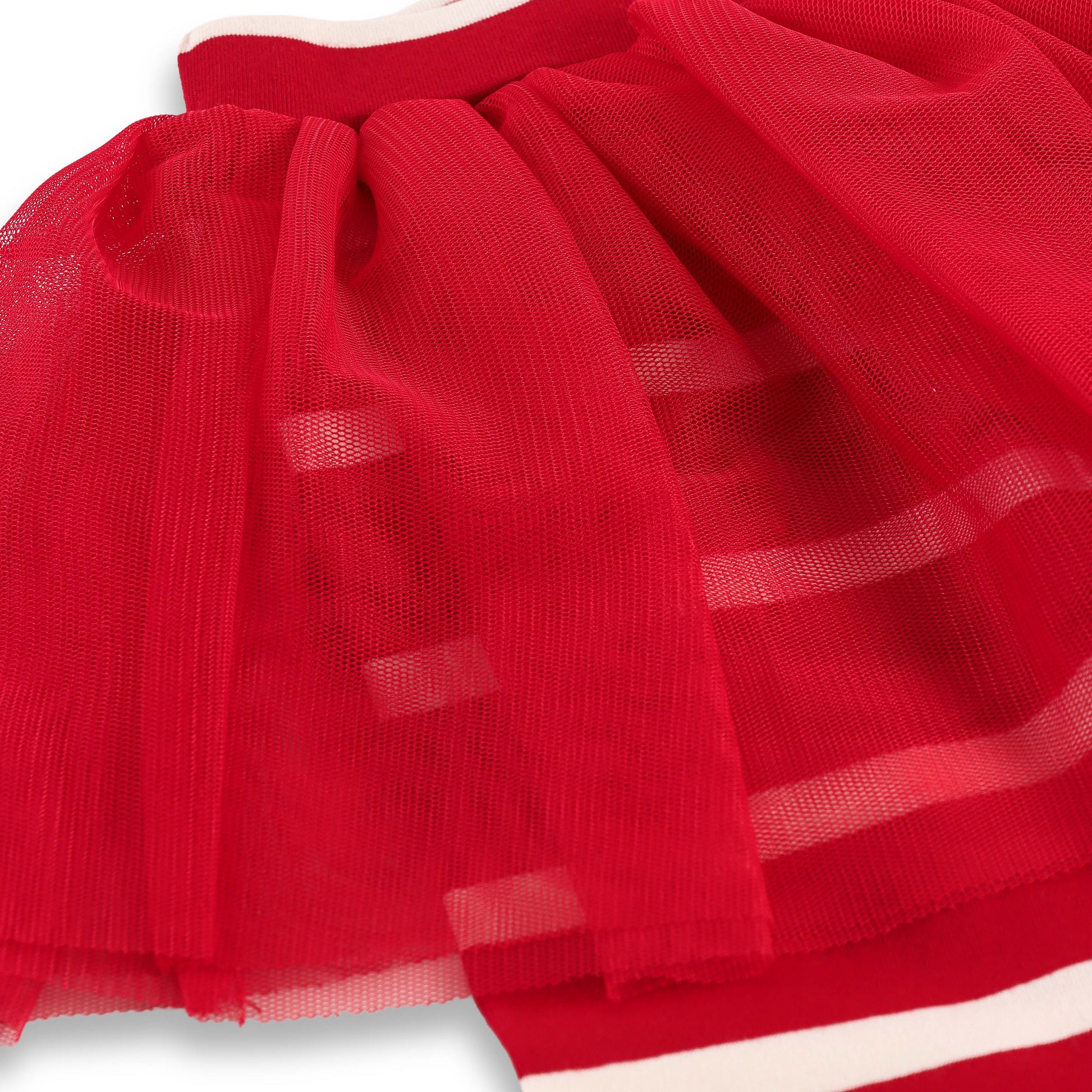 "Baby Girls' Red Striped Leggings with Tulle Skirt Overlay"