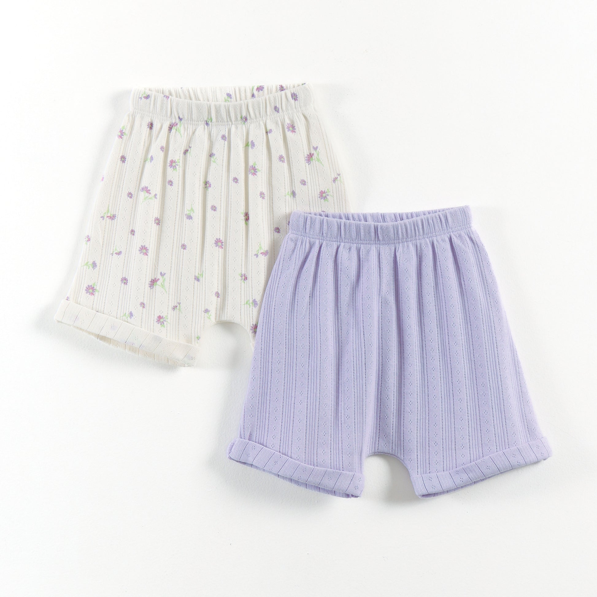 "Baby Girls Soft Jacquard Cotton Shorts – 2-Pack | Lilac & Daisy Print"