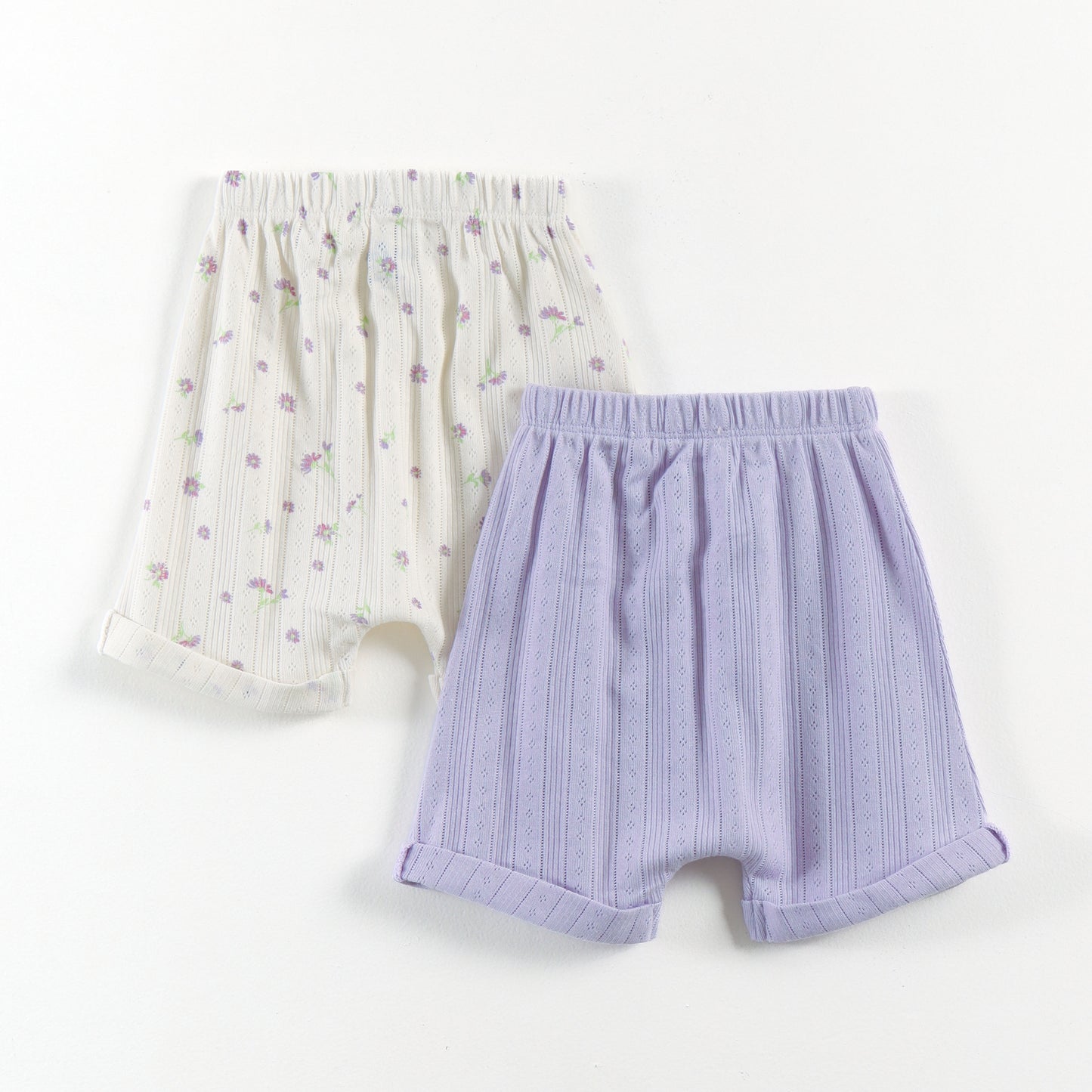 "Baby Girls Soft Jacquard Cotton Shorts – 2-Pack | Lilac & Daisy Print"
