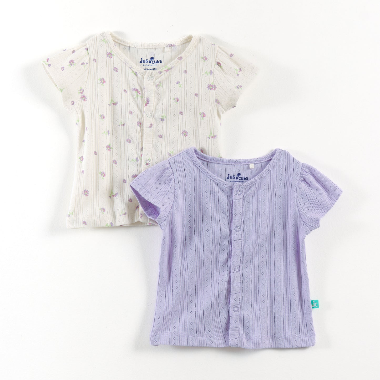 "Baby Girls Soft Jacquard Cotton Jhabla – 2-Pack | Solid Lilac & Daisy Print"