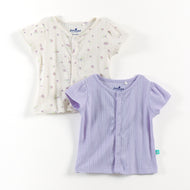 "Baby Girls Soft Jacquard Cotton Jhabla – 2-Pack | Solid Lilac & Daisy Print"