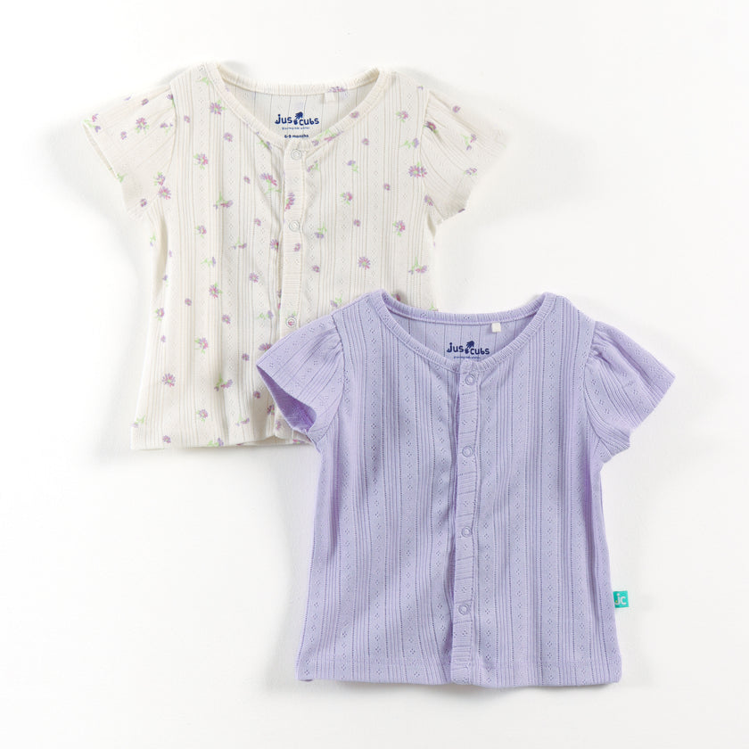 "Baby Girls Soft Jacquard Cotton Jhabla – 2-Pack | Solid Lilac & Daisy Print"